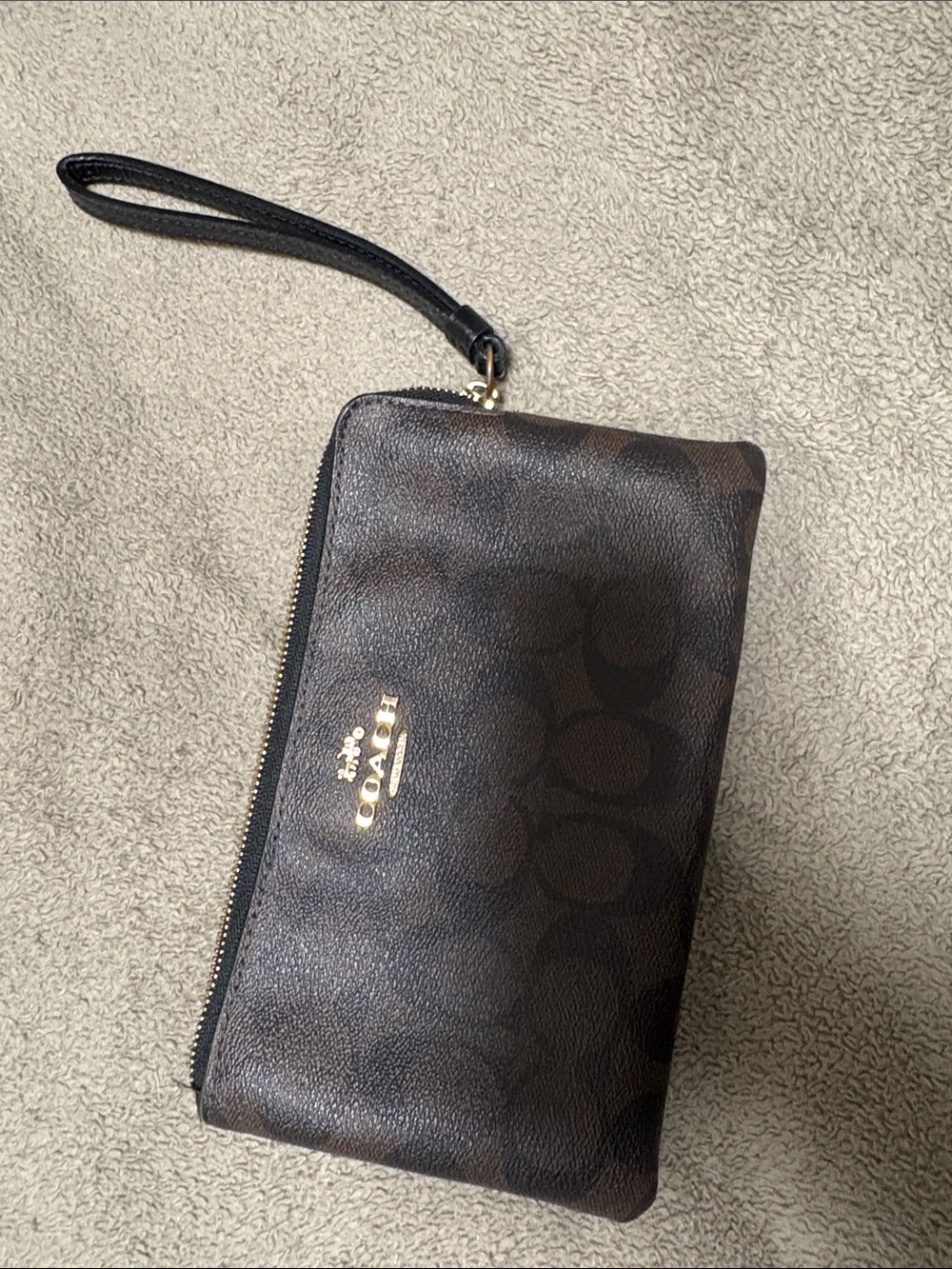 Coach Corner Zip Wristlet In Signature Canvas Brown & Black